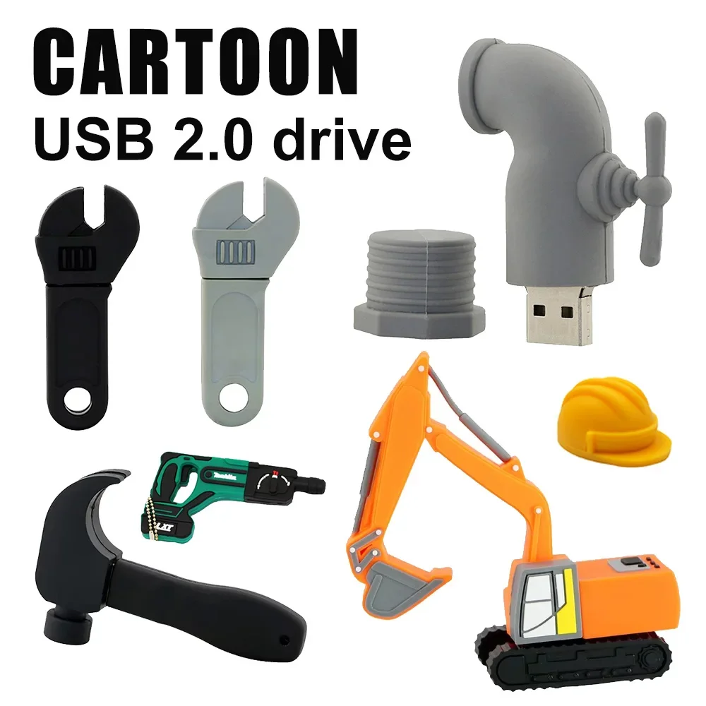 Hardware Tool Cartoon USB 2.0 Flash Drive 8GB16B 32GB64GB128GB Pendrive Hammer Faucet Hydrant Wrench Electric Drill Pen drive