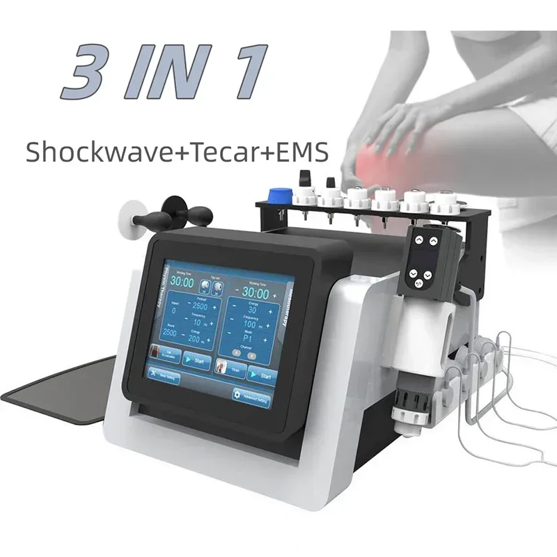 3 In 1 Physical Therapy Machine 448khz CET RET Tecar EMShock Physiotherapy Electromagnetic Shockwave Pain Relief Equipment