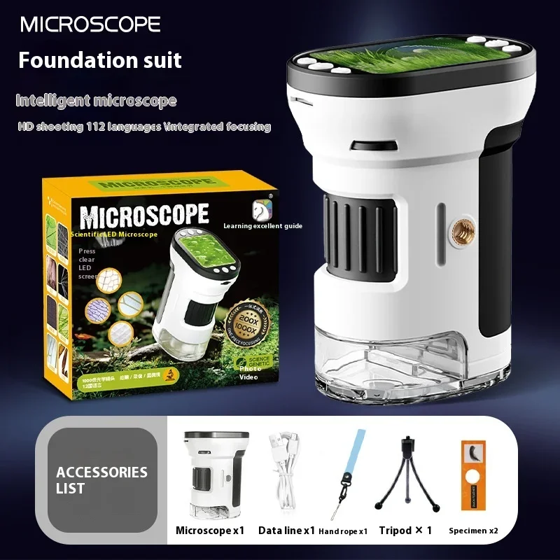 Kids Microscope Biological Kit 1000x Magnifier 200 Megapixels with LED Photo Video Function Educational Toy Science for Children