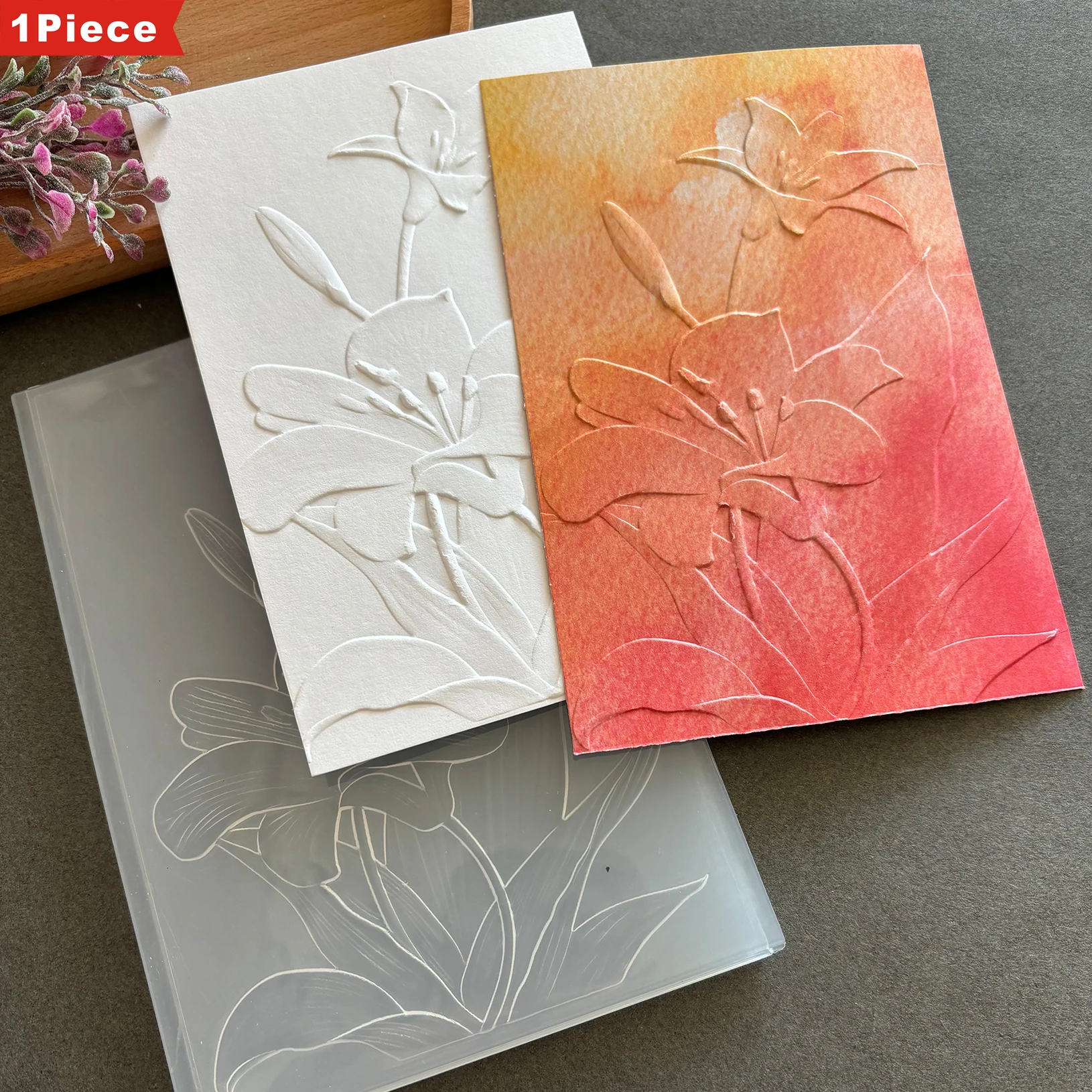 Un juego de carpetas en relieve 3D de lirio simple, molde para carpetas con textura de plástico, adecuado para álbumes de recortes, tarjetas y arte en papel - fanta