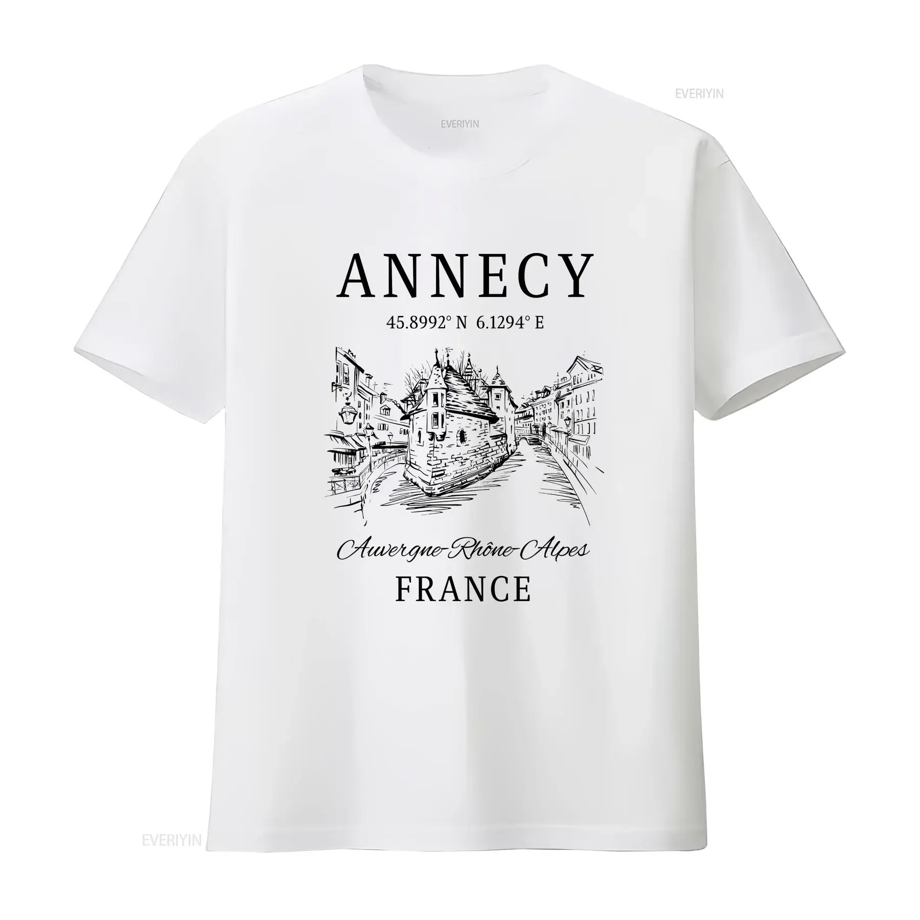 

Футболка Annecy, мягкая французская сувенирная футболка с круглым вырезом для отпуска, винтажная стираная дизайнерская одежда, универсальная повседневная стильная уличная одежда