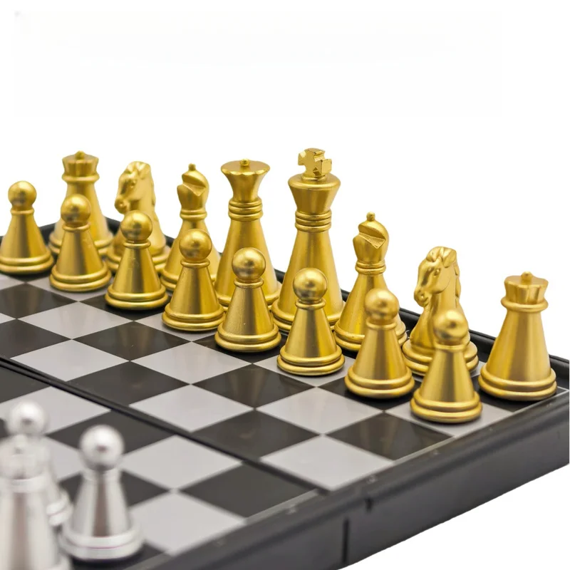 13/20cm Magnetic International Chess Set Gold Silver Pieces Foldable Chessboard Family Party Tabletop Board Game