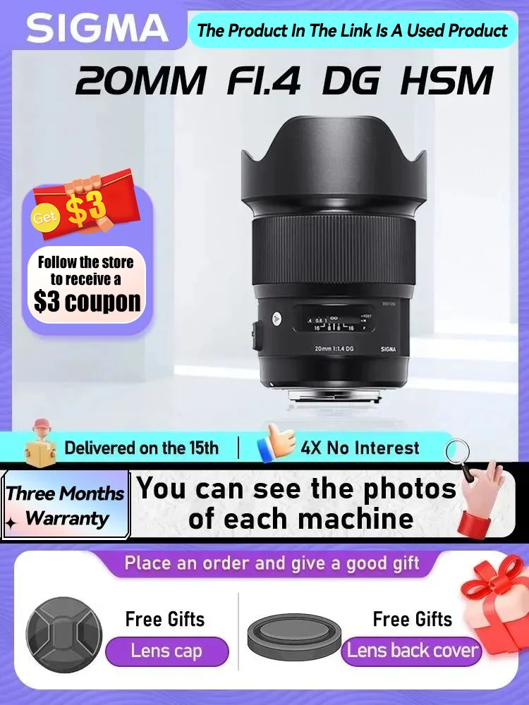 

Sigma 20 мм F1.4 F2 DG HSM Art Полнокадровый широкоугольный объектив для цифровой зеркальной камеры Canon 5D IV Nikon D850 Sony 20 1.4 (б/у)