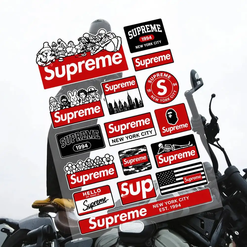 Su-p-re-me Streetwear Brand Stickers Set Waterproof Vinyl Decals For Laptop Helmet Skateboard Motorcycle Car Phone Case