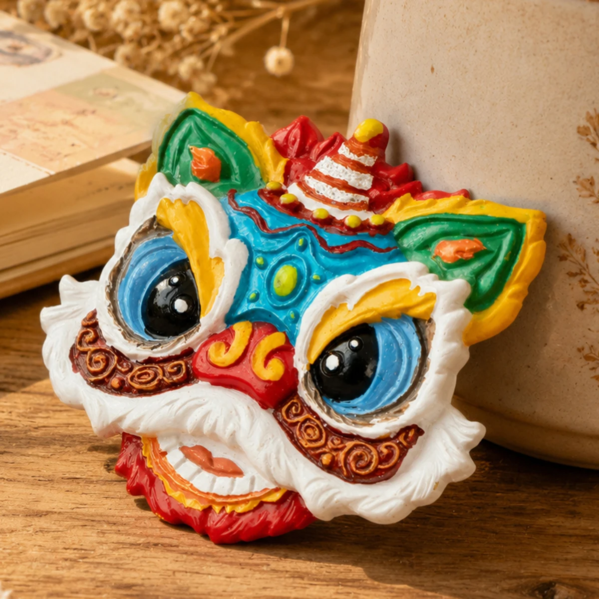 China-Chic 3D Resin Lion Dance Fridge Magnet, Hand-Painted Creative Magnetic Sticker, Home Decor Cultural Gift Travel Souvenir