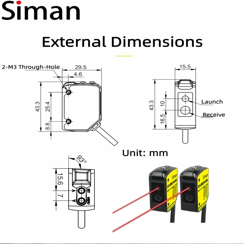 SimanSDF04 Laser Rangefinder Sensor for Obstacle Avoidance in Agricultural Machinery and Spray Height Control 4m TOF 1000Hz