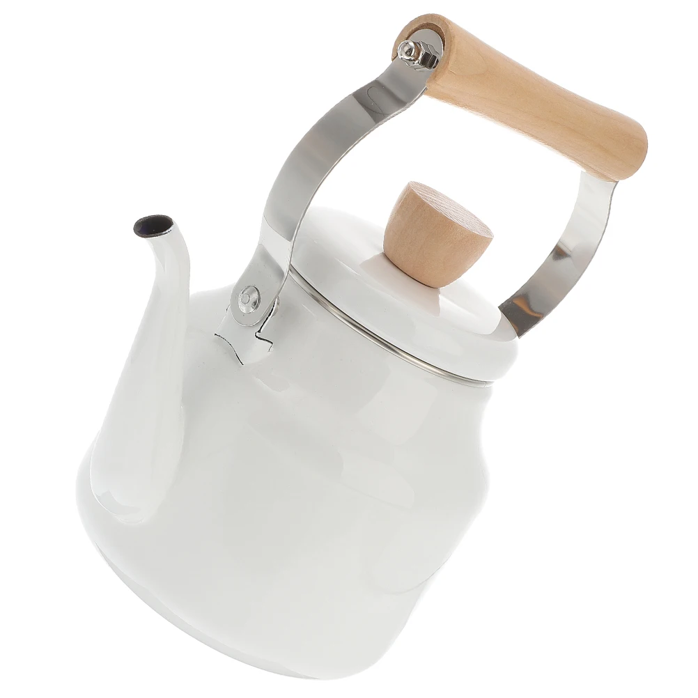 

Stovetop Tea Kettle Wooden Handle Small Enamel Teapot for Boiling Water Lightweight Anti Scalding Vintage Design Kitchen Bar