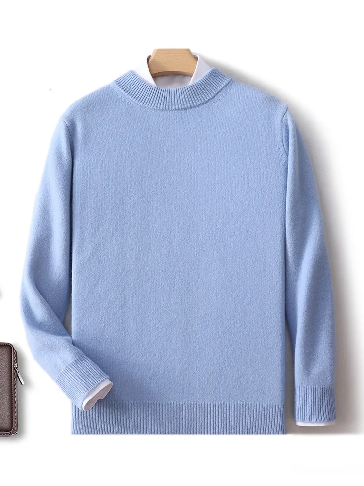 100% Merino Wool Men's Semi High Neck Thickened Autumn Winter Base Sweater Casual Knit Sweater