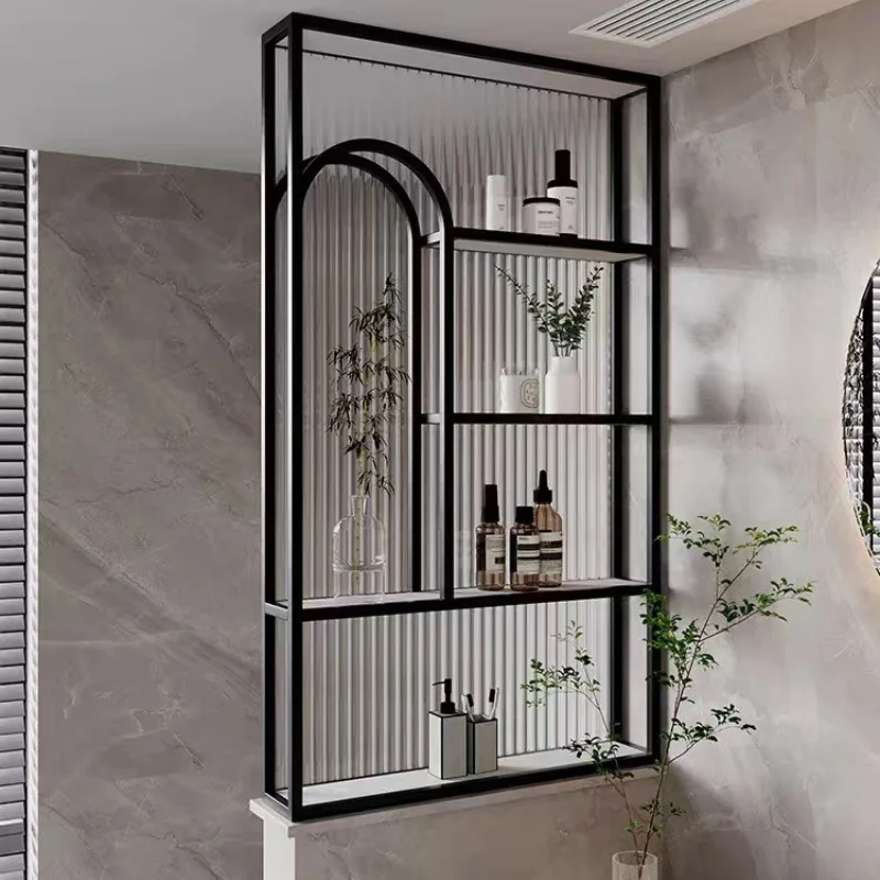 Half wall, glass partition, screen, entrance entrance, metal sink on shoe cabinet, wet and dry separation, semi-blocking rack