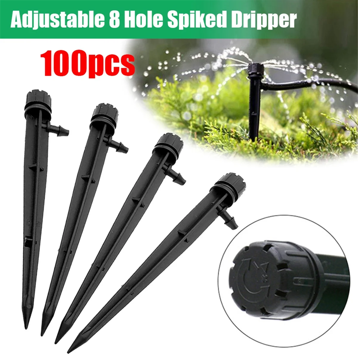 100 Pcs 4/7mm Tube Compatible Adjustable 360° Drip Emitters Set, Efficient Drip Irrigation System