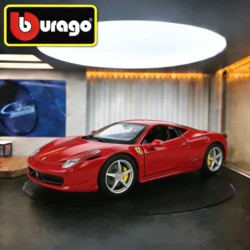 

Bburago 1:24 Модель спортивного автомобиля Ferrari 458 Italia из сплава, литая металлическая модель гоночного автомобиля для трека, высокодетализированная, подарок для детей