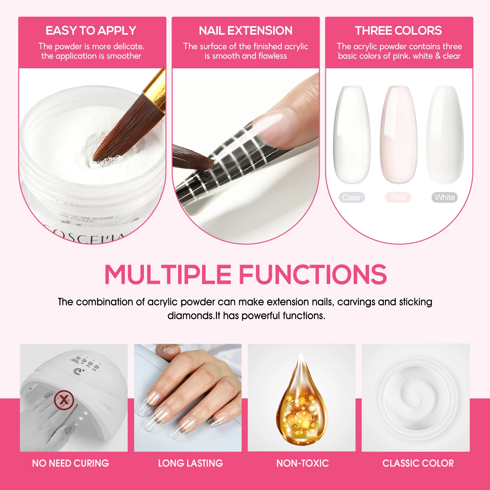 COSCELIA Acrylic Powder Kit Manicure 30ML Acrylic Liquid Nail Art Decoration Wheel Nail Forms Nail Starter Kit