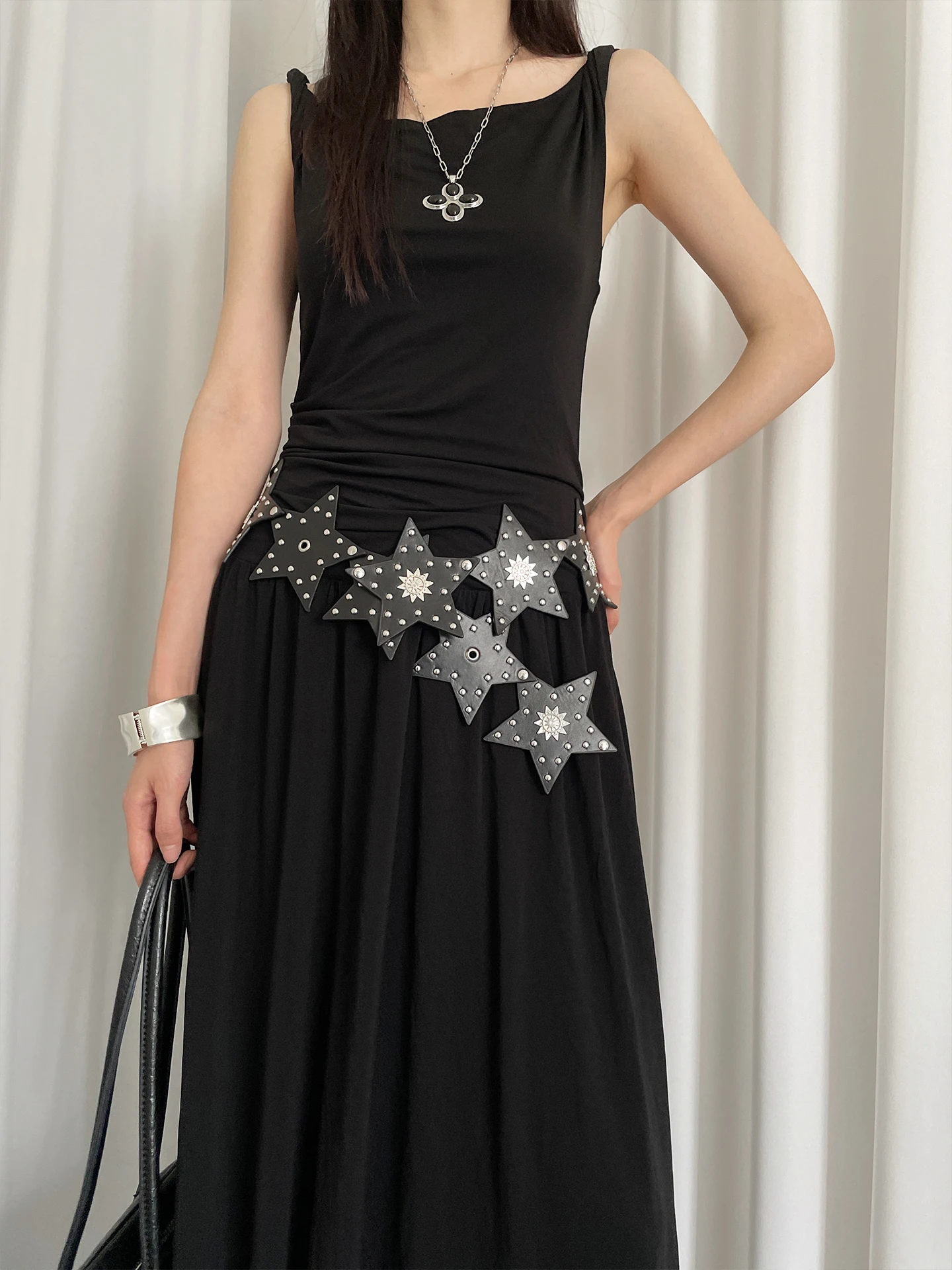 Personalized Niche Waist Belt With A Five-Pointed Star Patchwork Vintage Street Style For Women Versatile Rivet Belt