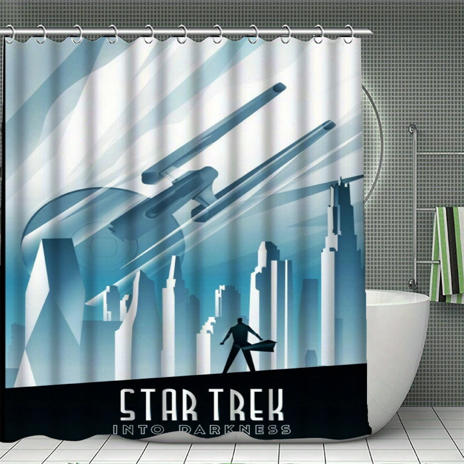 S-Star T-Trek Shower Curtain USS Enterprise NCC-1701 TOS AOS Print, 60 Years Waterproof Bath Curtain for Bathroom Decor Fan Gift