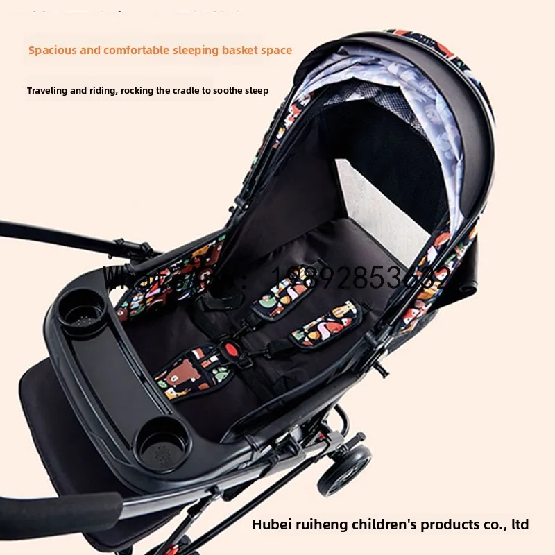 Pode sentar e deitar carrinho de bebê multifuncional dobrável com um botão em dois sentidos e leve pode ser trocado em uma cadeira de balanço
