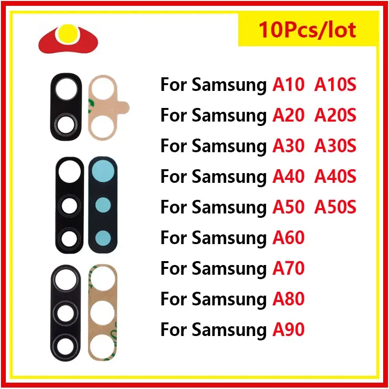 10Pcs Back Rear Camera Glass Lens With Glue Ahesive For Samsung A10 A20 A30 A40 A50 A60 A70 A80 A90 A10S A20S A30S A40S A50S