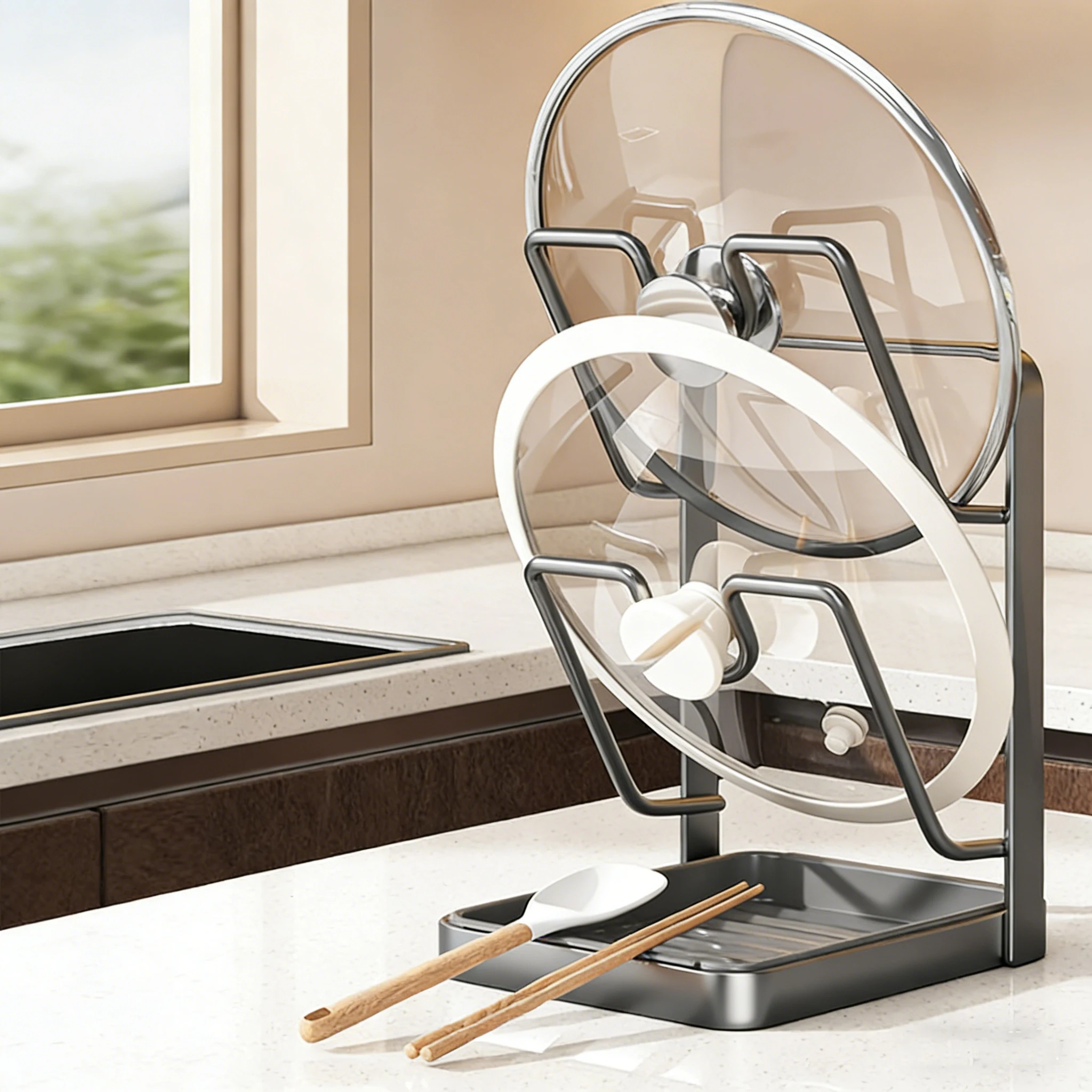 Kitchen Pot Lid Storage Rack U-Shaped Slots Countertop Rack Holder Multi-layer Pot Lid Holders Kitchen Organizer for Lid Utensil