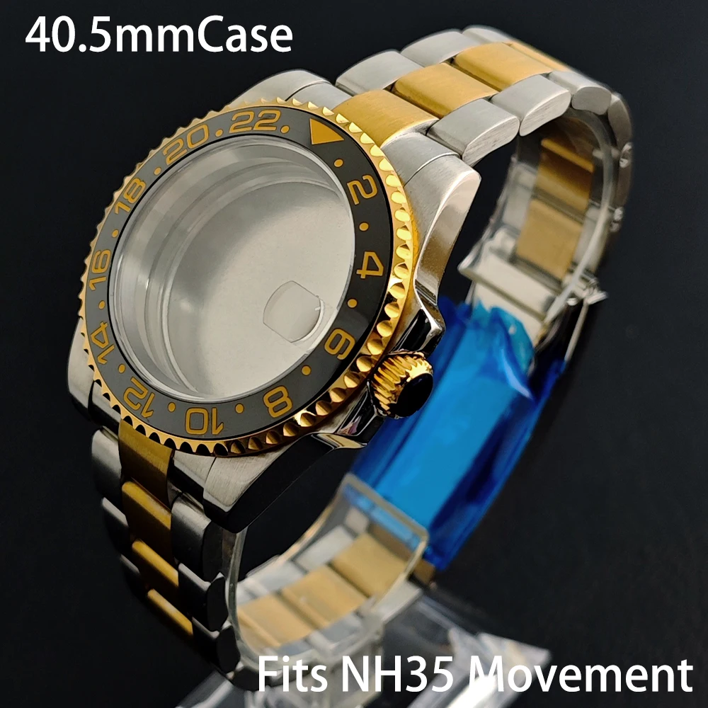 40.5mm Case Steel Watch Box Silvery Gold Rose gold Case Fit NH35 NH36 Movement/Hands/Dail Accessories Sapphire Glass 22mm Band