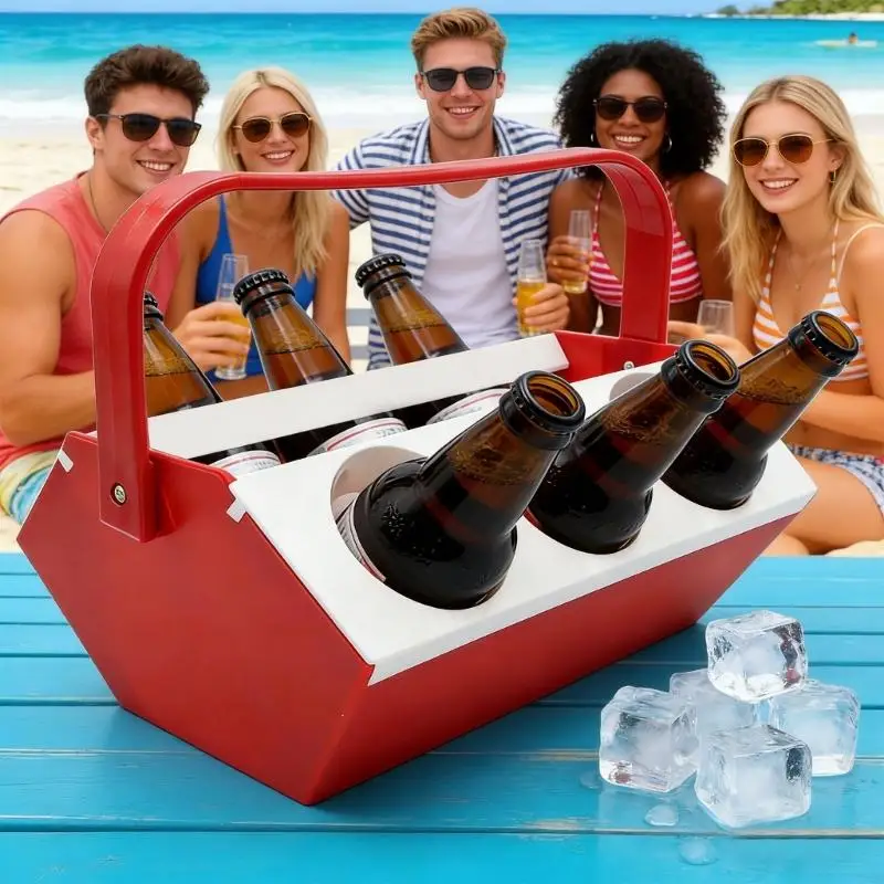 6 Hole Drink Container With Cold Storage Zone Movable Plastic Tray For Beer And Beverages 37JD
