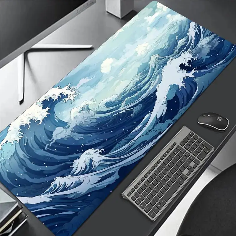 Blue Wave Game Mouse Pad Computer HD Keyboard Pad Mouse Mat Desk Pad Natural Rubber Non-slip Office MousePad Game Table Matching