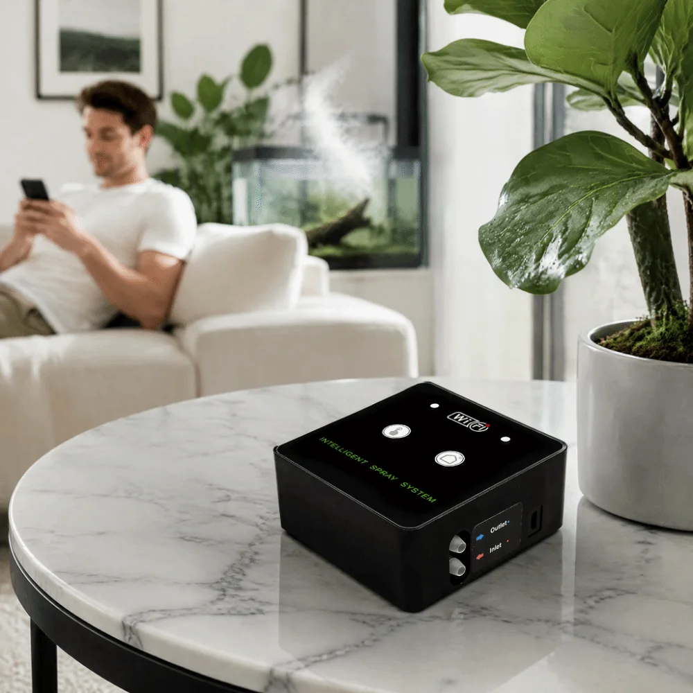 WiFi Control Terrarium Fogging System Plastic Timed Smart Spray Kit 360 Degree Rotatable Nozzle Black Reptile Humidifier