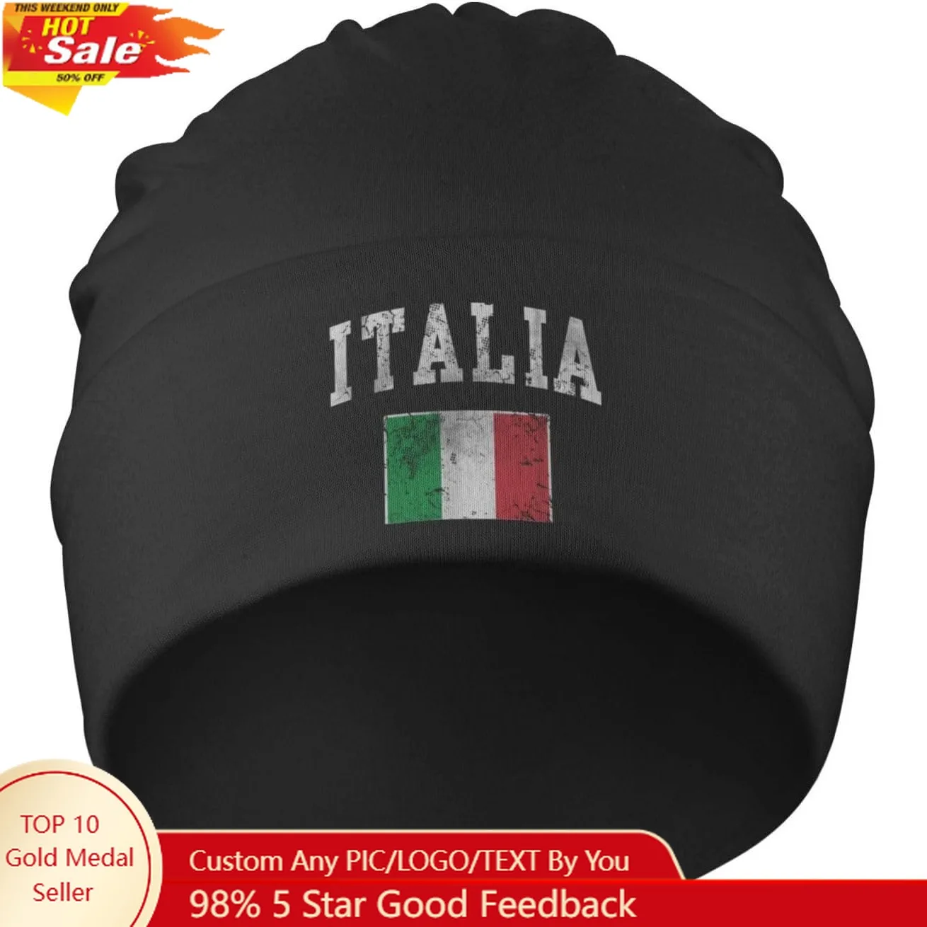 Funny-Italia-Italian-Italy-Flag Gifts for Women Men Black Slouchy Beanie Hats Chemo Caps for Women and Men Hedging Hat