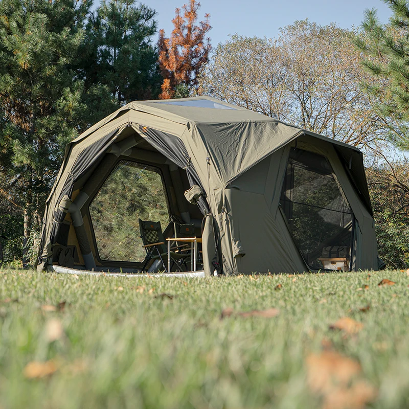 Army Green Coody Hubshelter Pro Air Tent Breathable TC Cotton Large Space 4 Seasons Outdoor Family Glamping Inflatable Shelter