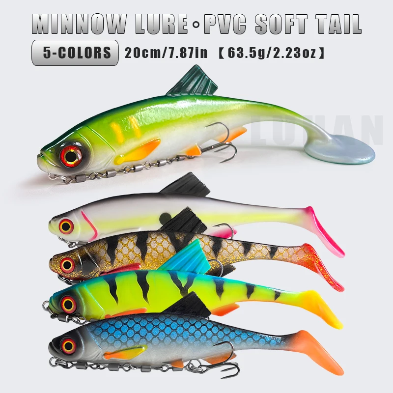 

LUHANGT 200MM Soft Fishing Lures Unique Vibrating Swim Action Well-Made Fishing Lures for Bass Trout Crappie Walleye