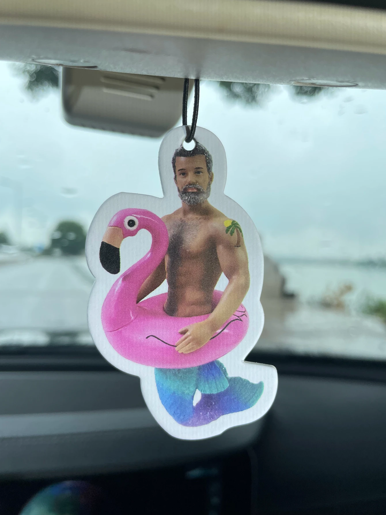Funny Merman with Pink Flamingo Float Shaped Hanging Car Air Freshener Scent Card, Natural Plant Extract Fragrance, Alcohol-Free