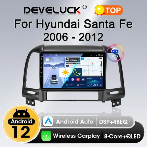 Imagen 1 del producto Android Auto Carplay Radio de coche para Hyundai Santa Fe Santafe 2 2006 - 2012 reproductor de vídeo Multimidia navegación GPS 2 Din unidad principal