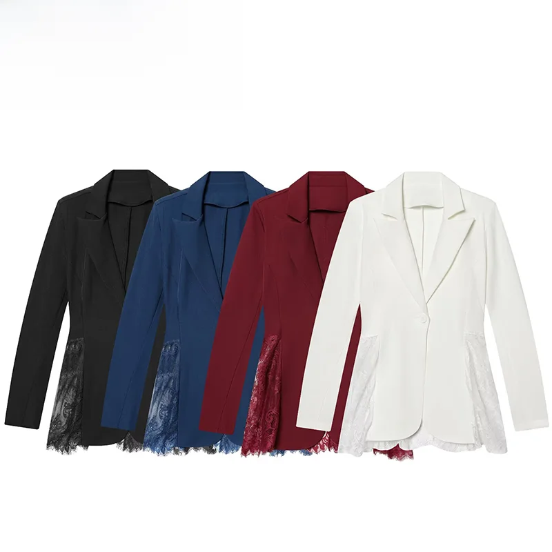 

Faionable Versatile ZR Spring New Women's Slim Fit Lace Contrast Color Blouse Jaet Sli All Match Outerwear Coat