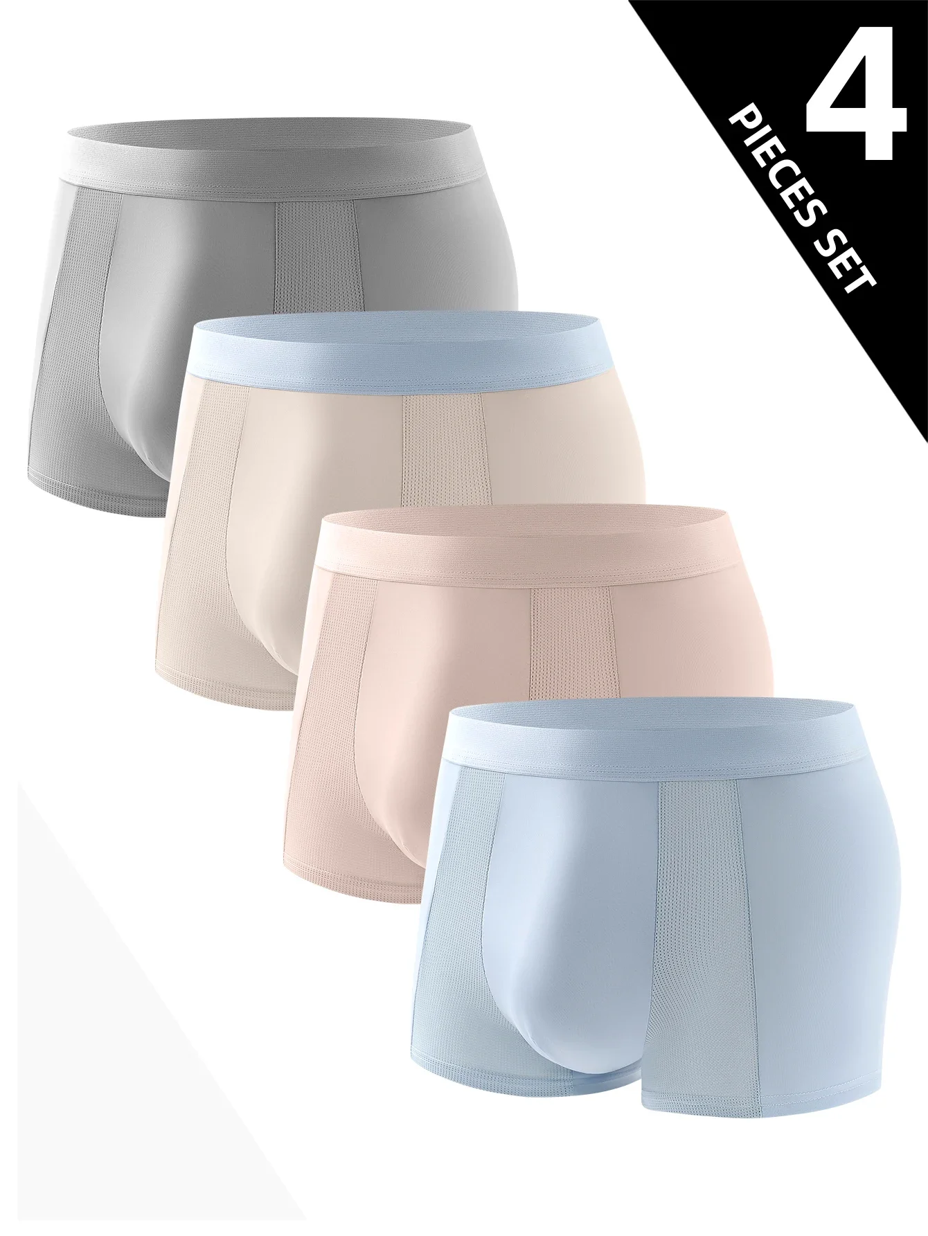 4 pcs of men's underwear breathable cool comfortable shorts all seasons,personalized trend mesh sports men's boxer briefs