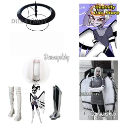 Hazbin Wig Lute Angel Anime Lute Costume Cosplay Hotel Fight Halloween Carnaval Fancy Party Silver Color Boots Cosplay Prop
