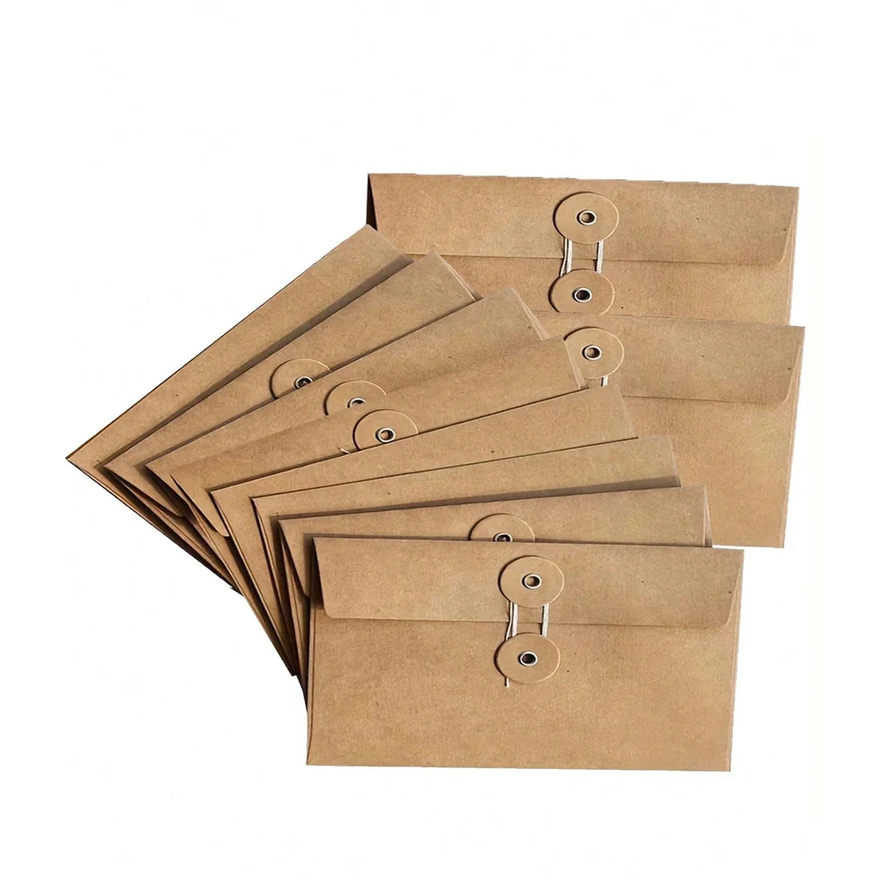 10 PCS Brown Kraft Paper Envelope Vintage Envelope Pockets with Button and String Closure for Mail Postcard Bills Invitation