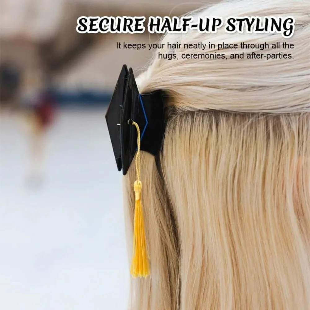 

Creative Graduation Cap Hair Claw Yellow Tassels Cute Bachelor Hat Hairpin Novelty Portable Women's Graduation Hair Clip Girls