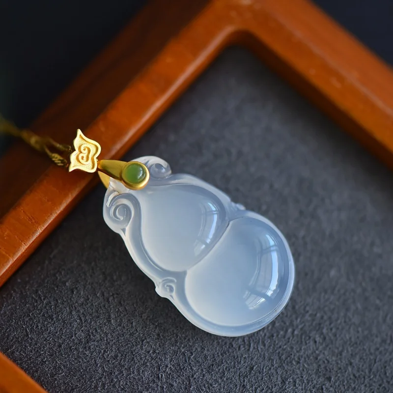 Certificate Included Ice White Chalcedony Gourd Pendant New Chinese Ancient Style Necklace 925 Sterling Silver Jadeite Cla