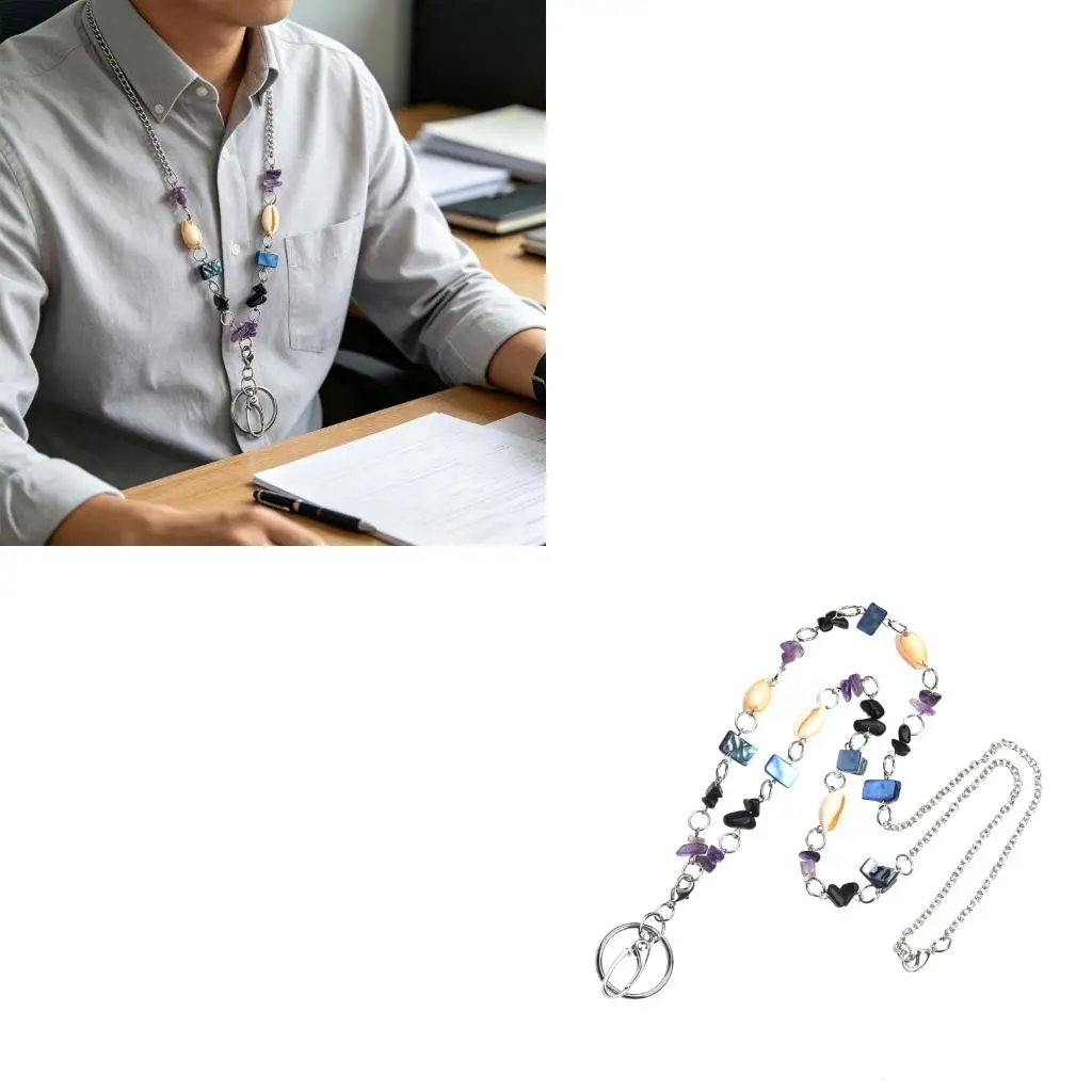  Colorful Glass Beaded Lanyard 81cm Long Natural Shell And Stone Necklace Lanyard