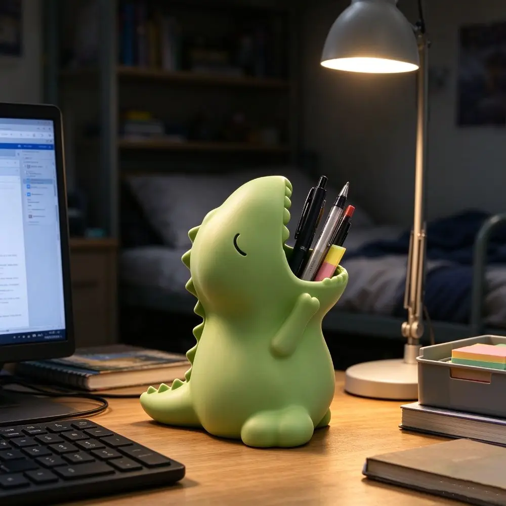 3D Printed T-Rex Pencil Holder Frog Animal Large Capacity Dinosaur Desk Organizer Stationery Storage PLA Material