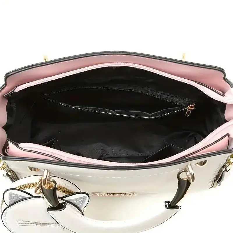 Large Capacity Tote Cartoon Cat Leather Women\'s Shoulder Bag Handbag Shopping With Change Purse