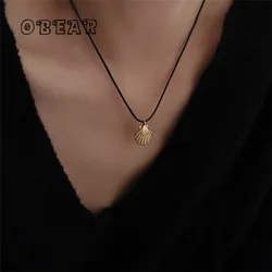 Ocean Wind Resort Black Rope Stainless Steel Shell Pendant Chic Necklace for Women Fashion Gold Color Charms Jewelry Bijoux Femm