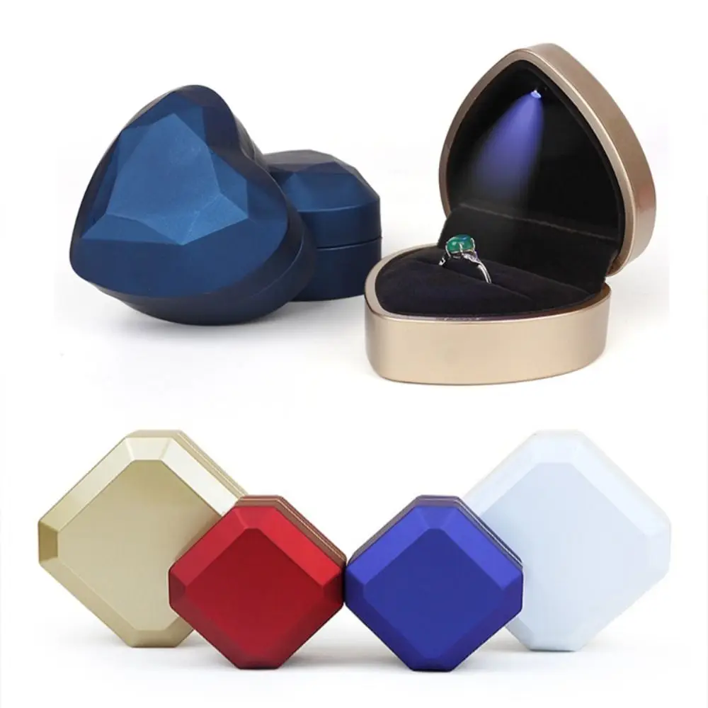 

Luxury Jewelry Couple Ring Box LED Light Jewelry Organizer Wedding Ring Box Gift Packaging Jewelry Storage Cases
