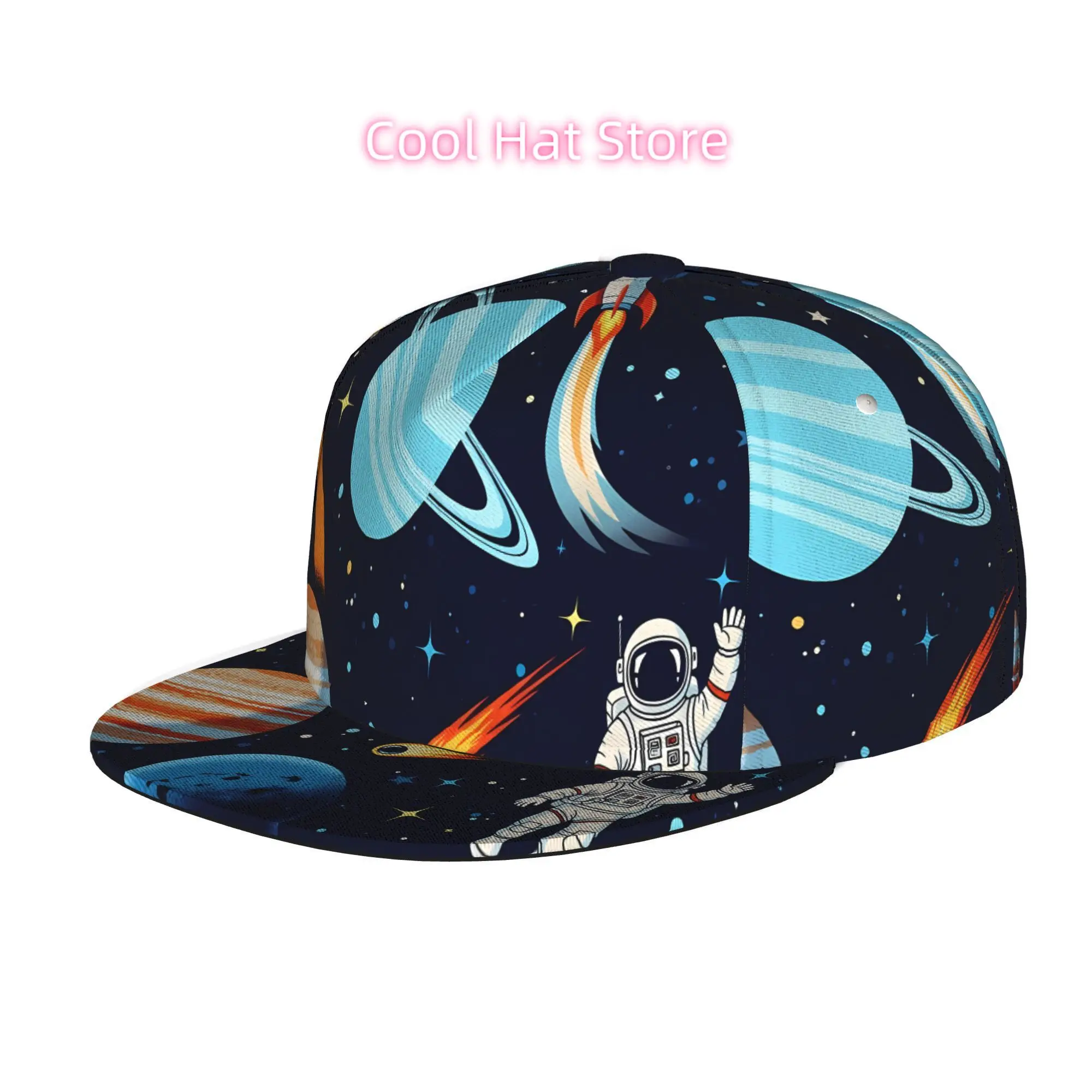 Men' & Women' Space-Themed Snapback Trucker Hat - Adjustable Flat Brim Baseball Cap with Soft Suitable for Skateboarding, Dance,