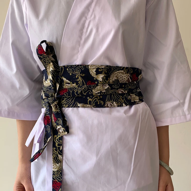Retro Classic Japanese Style Jacquard Girdle Kimono Obi Waist Accessiries Dress Waistband Sash Sushi Restaurant Waiter Chef Belt