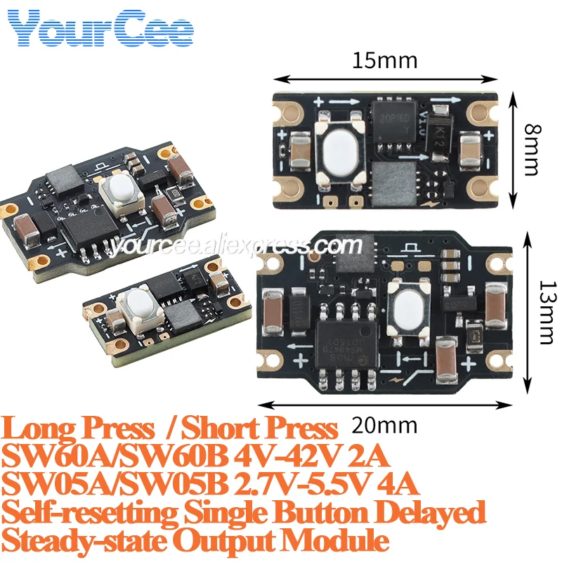 10pcs/1pc Self resetting single button module high side switch delay steady-state output SW05 2.7-5.5V 4A SW60 4-42V 2A