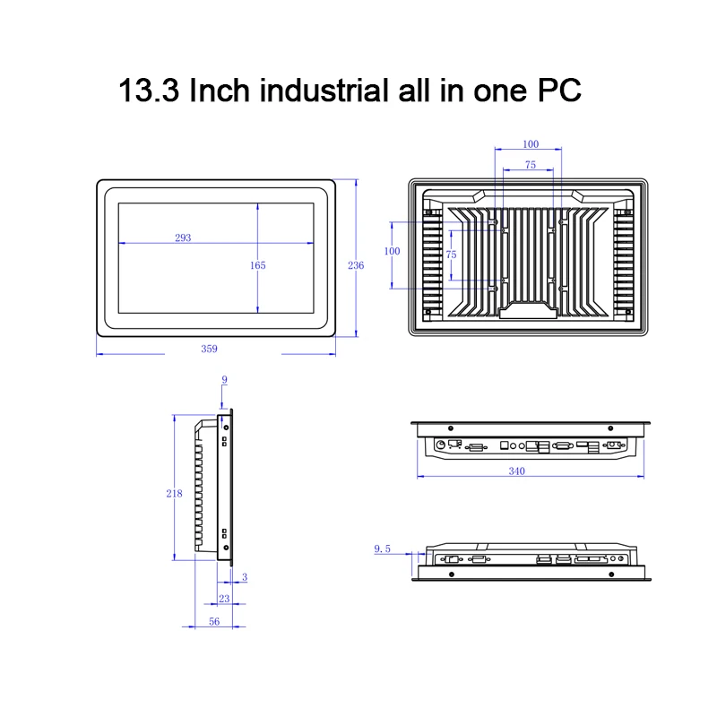 13,3 inch capacitieve touch industriële minicomputer Intel Core i3/i5/i7 5e CPU waterdicht IP65 paneel ingebedde kast tablet