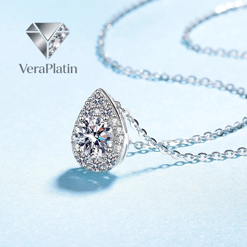 

Колье VeraPlatin Lover на День святого Валентина, женское, из белого золота 18 карат, с подвеской из муассанита в форме груши 1 карат, PT950, для девушки
