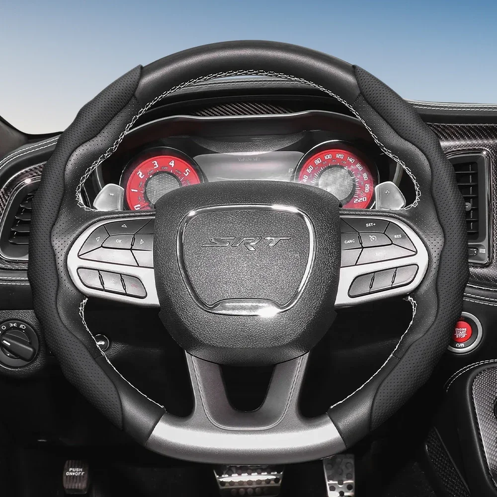 Suitable for Dodge Steering Wheel Cover with Wavy Sports Design, Breathable Leather, Segmented, Non-Slip, Sweat-Absorbent