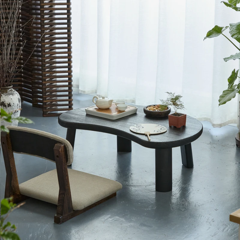 Carbonized Black Bay Window Tea Table Solid Wood Tatami Low Desk Homestay Solid Wood Coffee Tables Japanese Style Room Furniture