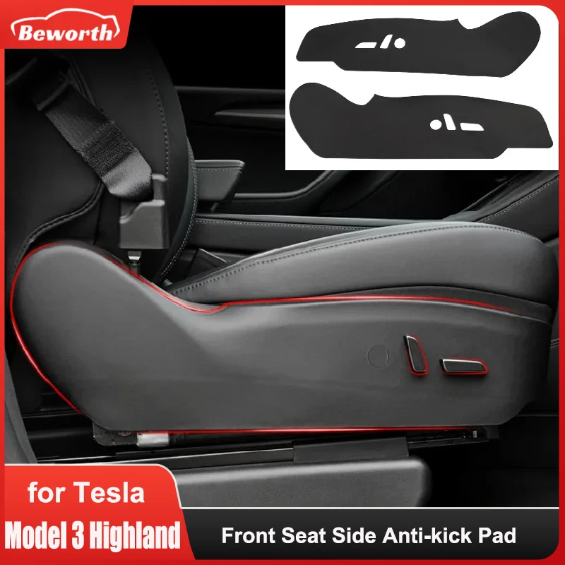 Anti-kick Pad for Tesla Model 3+ Highland 2024 Front Seat Main Co-pilot Side Leather Protective Sticker New Model3 Accessories