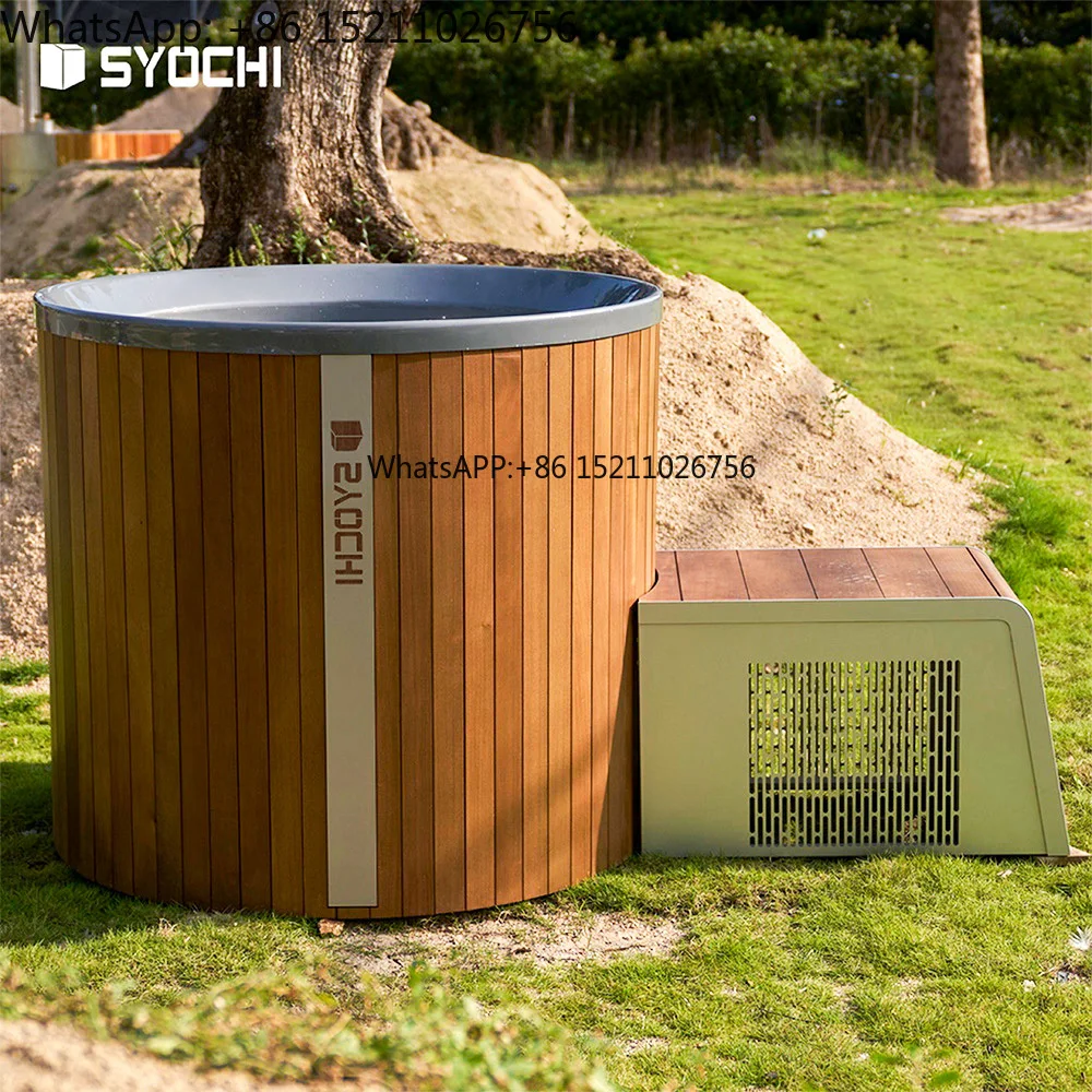 Single Cold Plunge with Chiller Acrylic Liner and Wood  Ice Plunge Tub